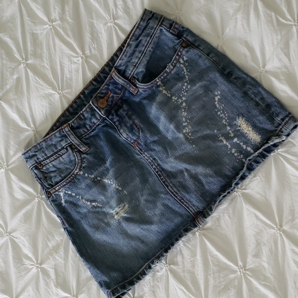 Seven7 Womens Destructed Finish Denim Jean Skirt 